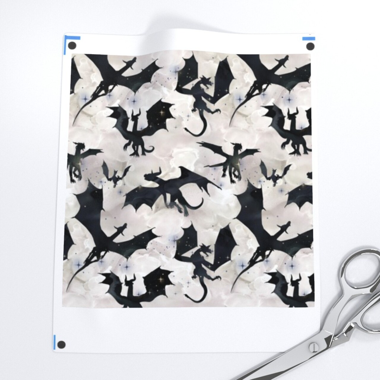 Small Dragons Black White Dragon Fantasy Custom Printed Fabric by Spoonflower Various Fabrics by the Yard or Fat Quarter